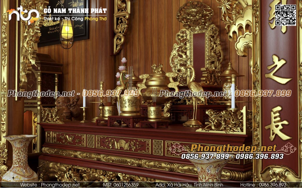Mẫu bàn thờ gia tiên đẹp trong phòng thờ 3 gian